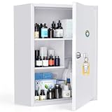 Uniclife Armoire de médecine de Montage Murale avec Serrure à clé, Coffre de Premiers Soins, Armoire médical verrouillable de Grande capacité, Boîte de Stockage métallique, Blanc