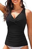 Women Underwire Tankini Top Only - Tummy Control Bathing Suit Top Twist Front Swim Top Criss Cross Back Swimsuit 2025 Black L