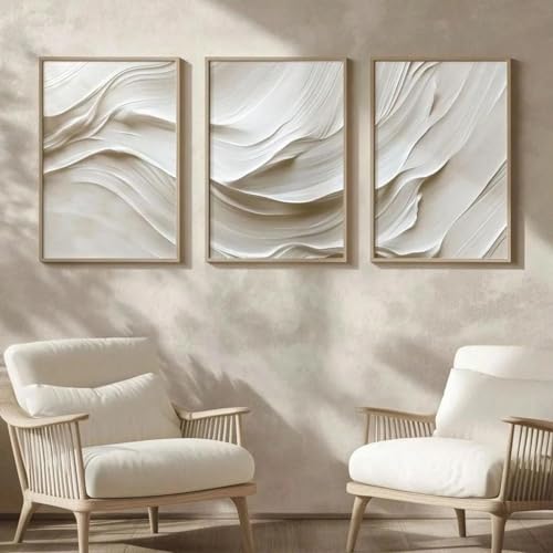 lianyibo 3 piezas de arte de pared minimalista en tonos suaves y beige neutros impresiones abstractas en lienzo con ondas en beige y blanco decoración de pared moderna marco de 40 x 60 cm x 3