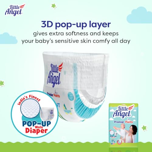 Image of Little Angel Premier Pants Baby Diapers, Extra Large (XL) Size, 20 Count, Cottony Soft Material, Breathable, Extra Dry Core, Stretchable Sides, Pack of 1, 12-15 kgs