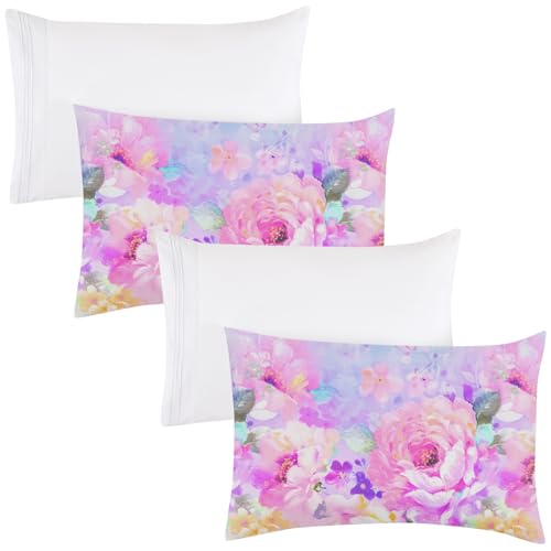 YIYEA Pillow Cases Queen Size Set of 4, Ultra Soft 1800TC Hotel Quality Double Brushed Microfiber Embroidered Pillowcases and Floral Pillow Covers, Envelope Closure, Fade Resistant (20"x30")