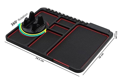 Image of GLUN Anti-Slip Car Dashboard Mat with Phone Holder, Universal Non Slip Sticky Rubber Pad with 2 Fresh Aroma Sticks & Radium Night Glow