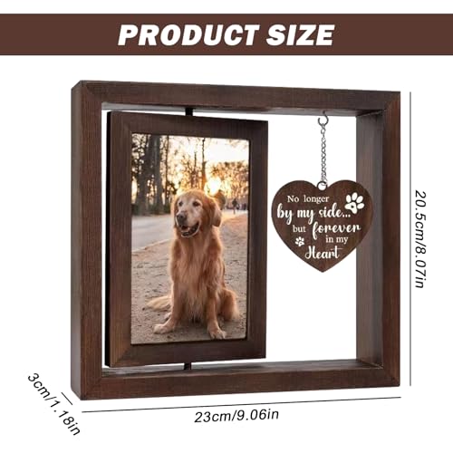 Sporgo Holz Bilderrahmen Hund Katze: 3D Bilderrahmen mit 2 Foto 360° Drehbar, Holz Bilderrahmen, Hund und Katze Gedenk Fotorahmen, ErinnerungBilderrahmen für Hunde oder Katzenbesitzer (23x20,5cm)