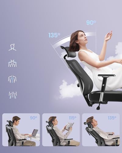 SONGMICS Ergonomiczny fotel biurowy, fotel gamingowy, regulowane podparcie lędźwiowe, zagłówek, podłokietniki, odpowiedni dla osób o różnych gabarytach, nośność do 150 kg, kolor czarny OBN067BH01