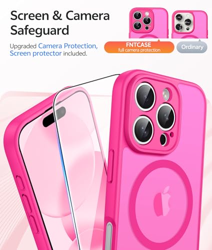 Image of FNTCASE for iPhone 16 Pro Max Case: [Compatible with Magsafe] Translucent Matte Cases with [Full Camera Protection] [Screen Protector] Military Grade Shockproof Protective Phone Cover - Hot Pink