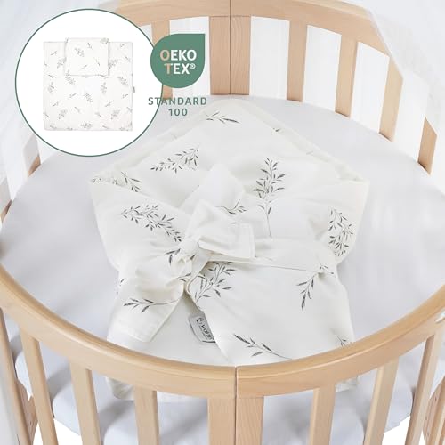 Miniatura 4 de Waldin Cuna Ovalada 7en1, Con Colchón Y Ruedas, Con Cambiador, De Crecimiento, Cama Para Bebé, Colecho De Madera Natural, Textiles Ramas Blancas