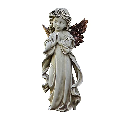 Napco Imports Outdoor Garden Patio Statue Figurine 12.5 inch Resin Praying Angel with Bronze Wings