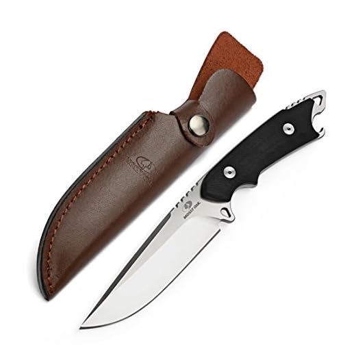 Mossy Oak Fixed Blade Knife, Full Tang - Mutifunction with Bottle Opener and Glass Breaker, G10 Handle with Genuine Leather Sheath, for Camping Survival Hunting Knife（Silver Steel）