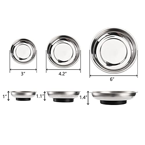 Hedume 6-Piece Magnet Trays Set, 3" 4" 6" Round Magnetic Parts Tray, Stainless Steel Magnetic Trays Tools Parts Tray Holder For Socket Screw, Nuts, Bolts, Metal Parts #TOP4