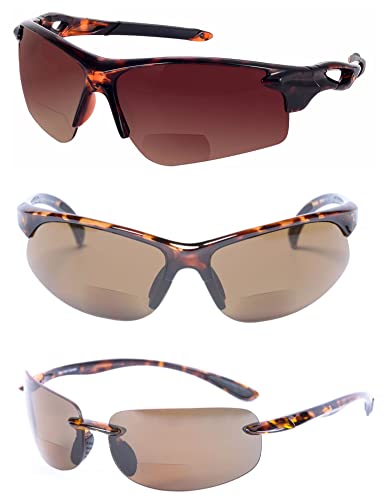 Mass Vision The Allstars 3 Pair of our Most Popular Bifocal Sport Wrap Unisex Sunglasses (Tortoise, 1.75, multiplier_x)