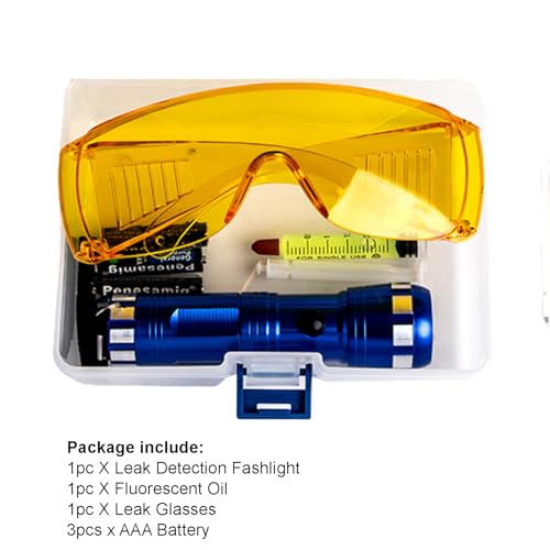 AC Leak Detector Kit Automotive, Auto Air Conditioner Flashlight Leak Detector Tool , Fluorescent Protective Glasses Air Conditioning Accurate Leak Detector Kit, UV Oil Dye Leak Detection Kit (L)