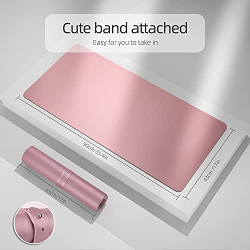 Image of YSAGi Desk Mat, 35.4 inch x 17 inch Waterproof Laptop Leather Pad Protector, Large Blotter for Keyboard and Mouse, Writing Pad for Office and Home (Dark Pink+Pink)