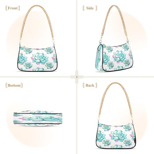 Shoulder Bag for Women Watercolor Succulent Plants Tote Handbag Crossbody Bag with Zipper Closure2