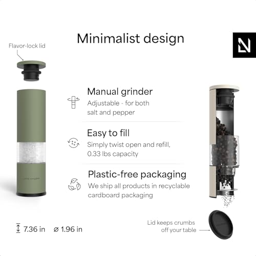Image of LARS NYSOM Salt and Pepper Grinder Set Manual, Stainless Steel Salt and Pepper Mills with Adjustable Ceramic Grinder I Design Spice Shakers (Green /Beige)
