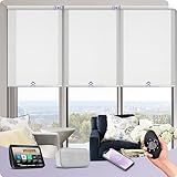 Graywind Motorized Light Filtering Shades Compatible with Alexa Google Rechargeable Remote Control Smart Blinds Automatic Window Shade with Valance for Home Office, Custom Size (Jacquard White)