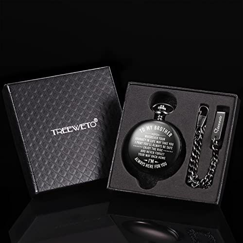Image of TREEWETO Mens Engraved Pocket Watch Gifts for Brother, Unique Birthday Gift Ideas for Man, Graduation Gifts for Him, Present for Men
