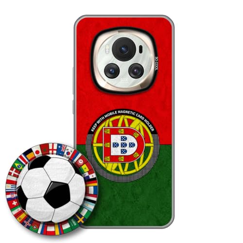 JGOYGYI Case for Honor Magic 6 with Magnetic Detachable Collapsible Grip Stand, Shockproof Silicone Bumper Cover, Portugal Flag Football Design,Pattern 8