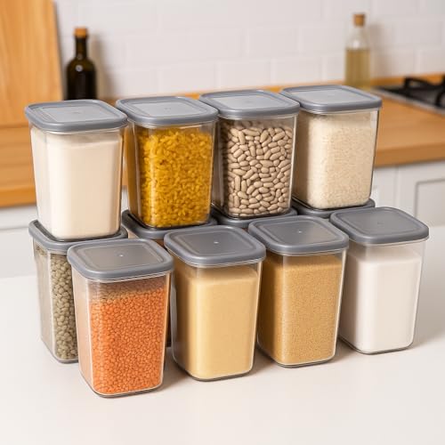 Image of Xmart India Airtight Kitchen storage and containers Set | 1200 ML Transparent Food Storage Box for Pulses, Grains, Cereals, Snacks & Dry Fruits | kitchen accessories items for home(12 Pcs)