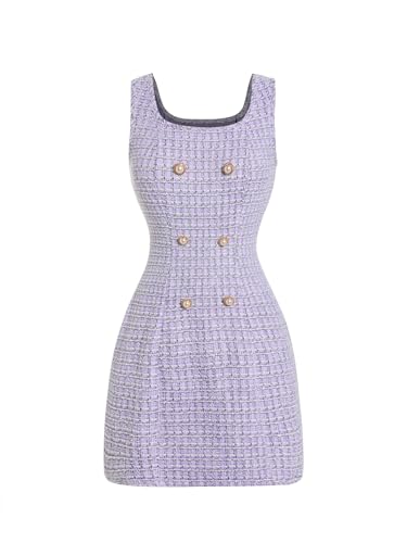 Image of Floerns Women's Plaid Tweed Dress Sleeveless Square Neck Elegant Work Mini Dress