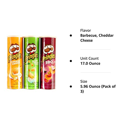 Pringles, Potato Chips Variety : Cheddar Cheese, Sour Cream And Onion, Bbq - 5.96Oz Each #TOP4