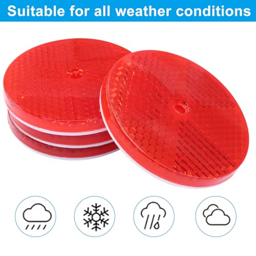 Image of 6 Pack Red Round Reflector, Front Reflector with Mounting Screw, Safety Reflectors for Driveway, Trailer, Posts