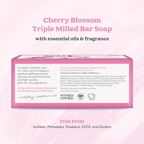 Cherry Blossom Clean Bar Soap by South of France Clean Body Care | Triple-Milled French Soap with Organic Shea Butter + Essential Oils | Vegan, Non-GMO Body Soap | 6 oz Bar - Image 3