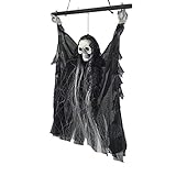 【Halloween Ornements parfaits】Les squelettes suspendus d'Halloween sont de superbes décorations pour Halloween. Il y a une corde sur le dessus du crâne. Vous pouvez l'accrocher à l'intérieur ou à l'extérieur. Dans un vent fort, notre pendentif tête de mort se balance avec le vent, et le visage détaillé du crâne a l'air réel et effrayant,et vous permet de passer un Halloween passionnant.