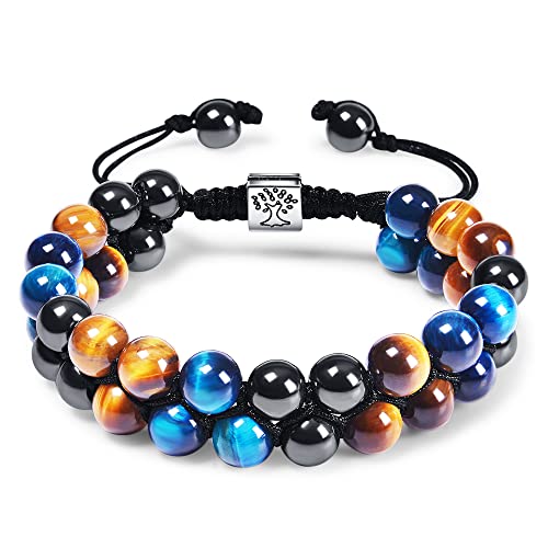 Dhqh Triple Protection Bracelet 8/10Mm Hematite Black Agate Tigers Eye Stone Bracelet Crystal Jewelry Healing Bead Bracelets For Men Bring Luck, Prosperity And Happiness #TOP16