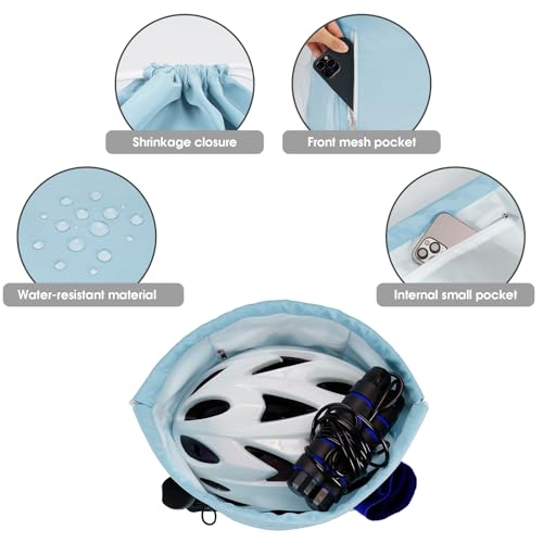Image of WANDF Drawstring Backpack Sports Gym Sackpack with Mesh Pockets Water Resistant String Bag for Women Men(Light Blue)