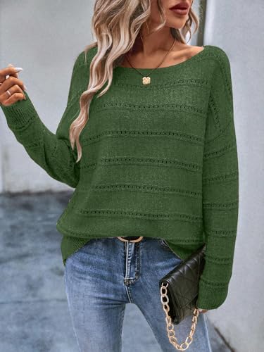 Image of Women's Sweater Soft Boat Neck Long Sleeve Oversized Sweaters Crochet Pullover Knit Tops