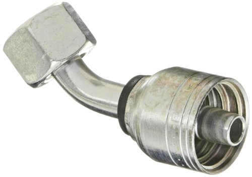 Image of Aeroquip 1A10DLA6 Carbon Steel Global TTC (Thru the Cover) Crimp Hose Fitting DKO Female Swivel, Light Duty, 45 Degree Elbow, 3 /8 inch Hose ID, M18 x 1.5 Thread