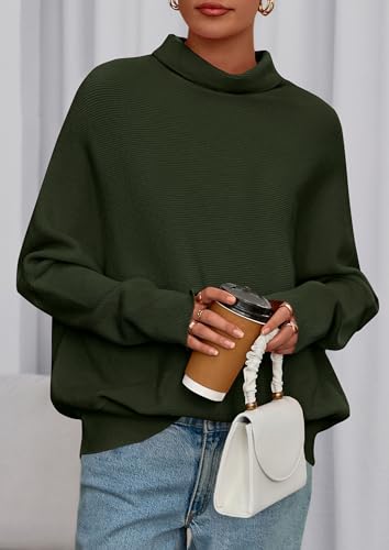 PRETTYGARDEN Womens Sweaters Fall Fashion 2025 Casual Loose Turtleneck Batwing Long Sleeve Knit Sweater Pullover Tops3