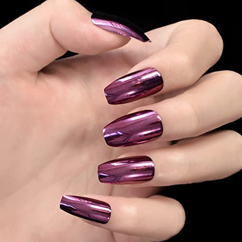 EchiQ Neon Short Nails Summer Color Fake Nails Deep Pink Ladies Bright Color Designed ABS Material Fingernails with Adhesive Tabs