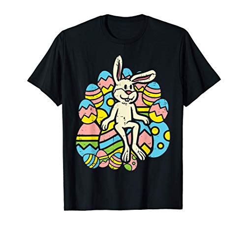 Easter Bunny Rabbit On Eggs Cute Egg Hunting Men Women Kids Camiseta