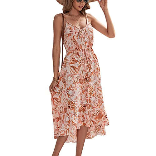 Image of BROVAVE Women's 2026 Summer Casual Boho Sundress Spaghetti Strap Midi Dress