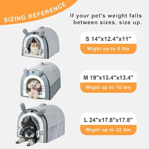 Jiupety Hundehöhle Kleine Hunde mit Vorhängen, Tragbare Hundehütte Indoor mit Tragegriff, Größe M Hundehaus für Drinnen geeignet für Katzen und Welpen, Waschbare Polsterung, Grau