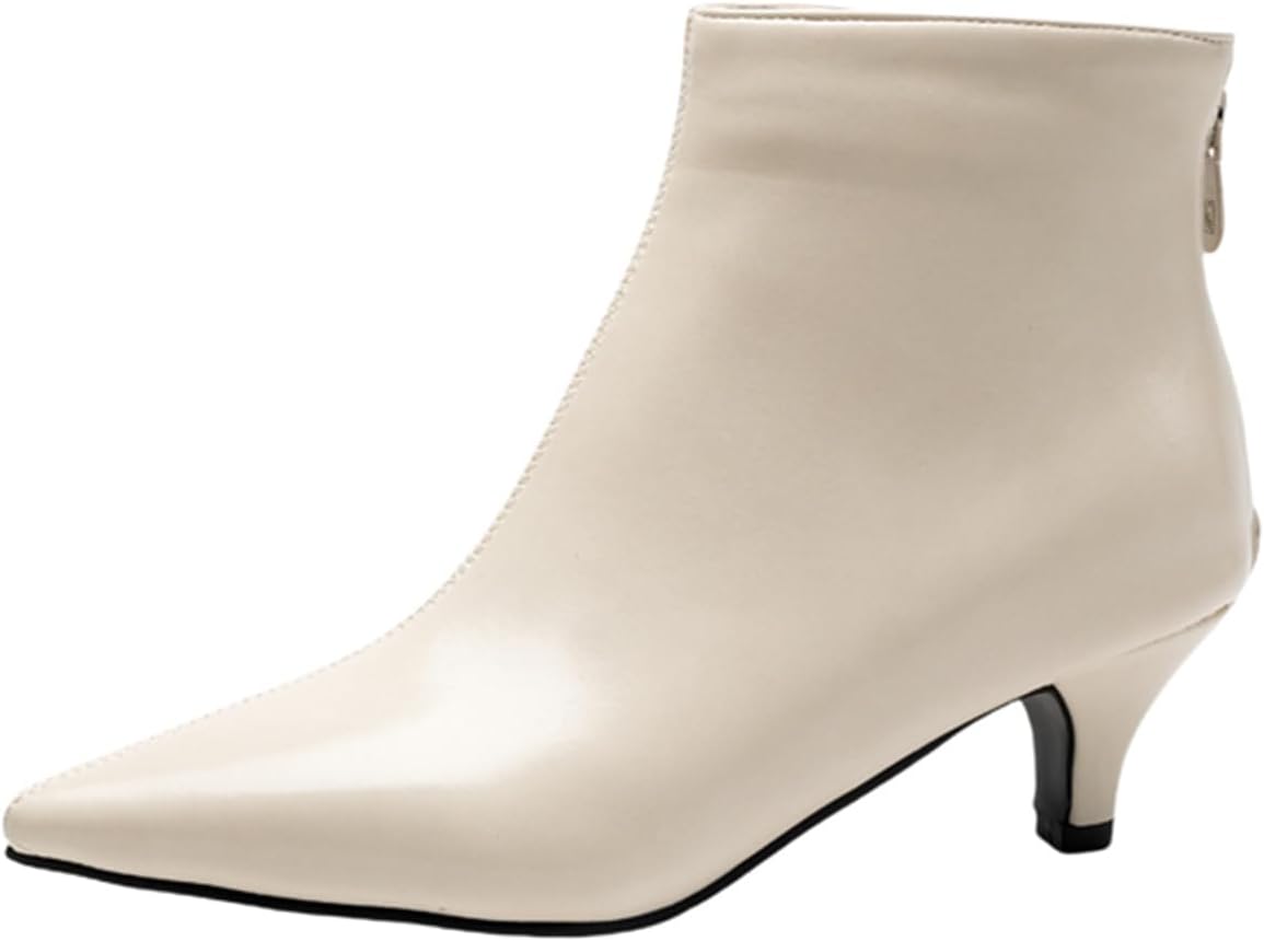 Fashion Kitten Heels Ankle Boots for Women Pointed Toe Zipper Office BootiesEU32-48