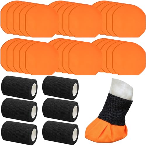 Aliceset 30 Pack Horse Hoof Tape with 6 Rolls of Vet Wrap, Breathable Cushion Hoof Packing Colorful Strong Sticky Foot Wrap for Horses Hoove Wound Care Laminitis Abscess Treatment(Orange)
