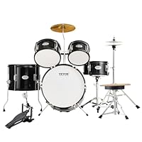 VEVOR Drum Set for Kids, Beginner Junior Drum Kit with Adjustable Throne, Sticks, Cymbal, Pedal, Tom Snare Bass, Starter Drumset for Children (Black, 5-Piece, 16 in)