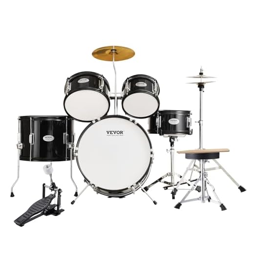VEVOR Kids Drum Set, 5 Piece 16in Beginner Youth Full Drum Set with Bass Toms Snare Floor Drum Adjustable Throne Cymbal Hi-Hat Pedal and Two Pairs of Drumsticks, Starter Drum Kit for Child Kids, Black