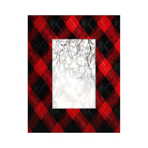 Marco de fotos de madera de 10 x 15 cm, soporte para mesa y pared, marcos de fotos de madera, cuadros clásicos de tartán rojo