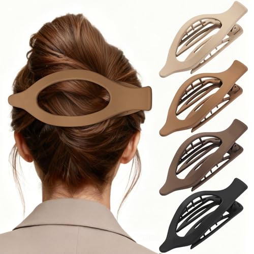 5.5 Inches Extra Large Flat Hair Clips for Women 4 Pack XL Big Claw Clips for Thick Hair Oversized Matte Strong Hold Non-slip Flat Claws Neutral Colors