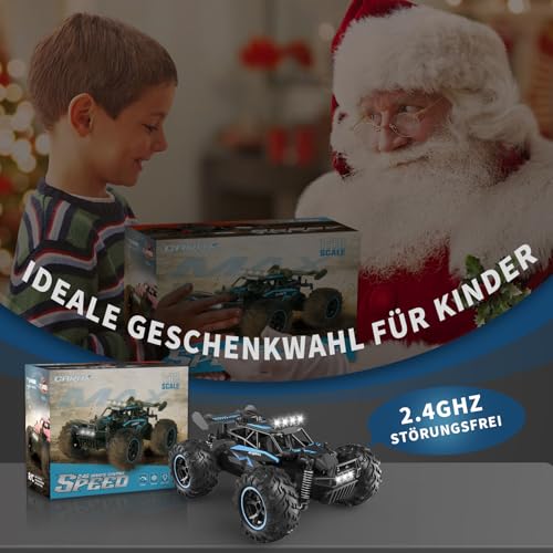 Carox 1:16 Maßstab RC Auto für Kinder, 2.4GHz Hochgeschwindigkeits-Elektro-Monstertruck, 20km/h, Dual 1000mAh wiederaufladbare Batterien, All-Terrain-Reifen, stoßdämpfende Aufhängung