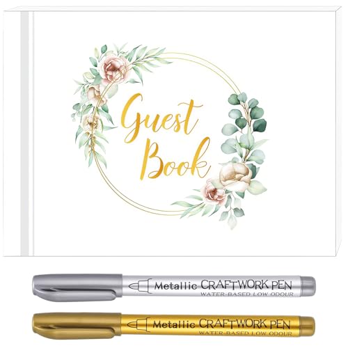 Kssvzz Wedding Guest Book 60 Sheets, Large Wedding Scrapbook with 2 Pens, Memory Wedding Book for Guest to Sign, Wedding Guestbook with Wreath Design
