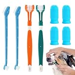 Vinuwu Dog Toothbrush Set, 2 Pack Triple Heads Dog Toothbrushes with 4 Pet Finger Toothbrushes, 2 Dual-Dead Toothbrush, Multi-Angle Dental Teeth Cleaning Products for Small Medium, and Large Pets