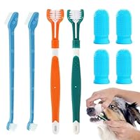 Hunde Zahnbürsten-Set, 2 Stück Dreifach Köpfe Hundezahnbürsten, 4 Finger Zahnbürste, 2 Doppelköpfige Zahnbürste, Multi-Winkel-Zahnreinigungsset für Kleine, Mittelgroße und Große Haustiere