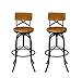 VILAVITA Set of 2 25.6 Inch to 29.6 Inch Adjustable Round Wooden Bar Stools with Backrest, Retro Finish Bar Chairs with Wooden Seat and Wrought Iron Frame Swivel Bar Stool