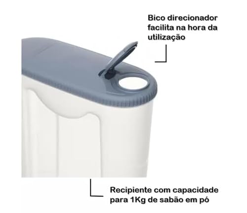 ​​​Conjunto para Lavanderia com ​Porta Sabão em Pó ​Plástico Com Dosador​ e Rolo Adesivo Tira Pelos​
