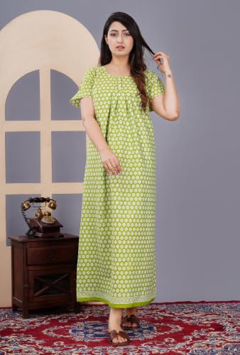 Image of DIAMO Pure Cotton Embroidery Nighty for Women, Night Gown for Woman, Cotton Nighty for Women, Maxi Night Gown Nighty with a Pocket and Adjustable Knot (Free Size)
