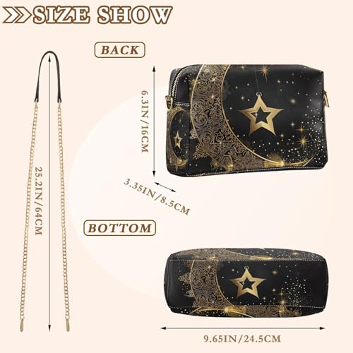 Gold Star Moon Black Crossbody Bags for Women, Small PU Leather Crossbody Purses and Handbags for Shopping Travel4